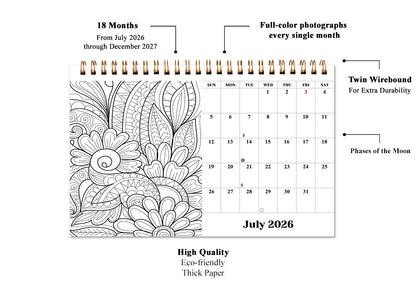 2026-2027 -18 Months Desk Calendar Desktop Planner with To-Do List (Flowers)