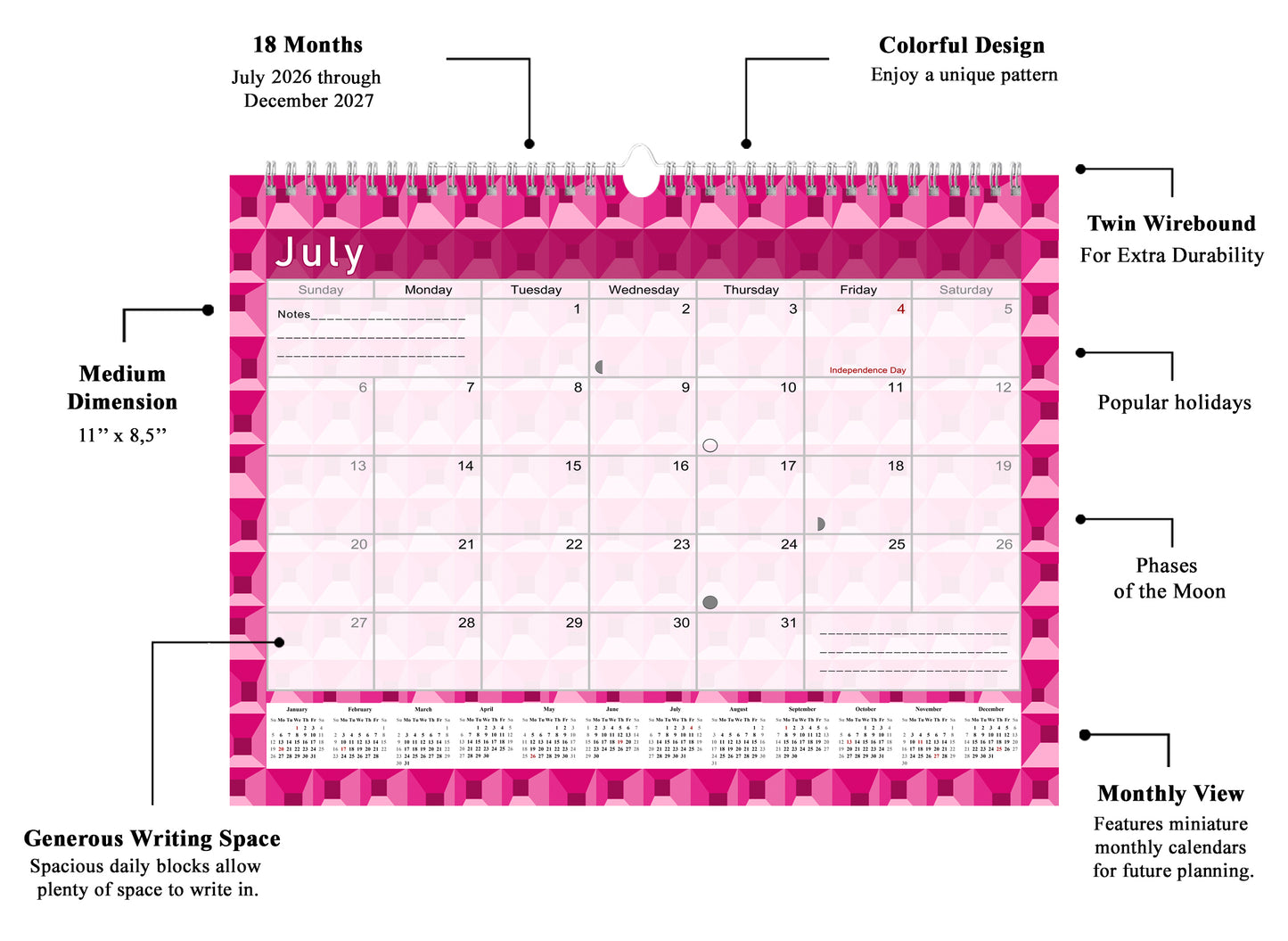 2026-2027 Monthly Spiral-Bound Wall / Desk Calendar - Desktop / Wall Blotter Calendar / Planner - (Edition #03)