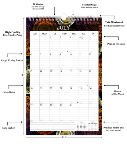 2026-2027 Wall Calendar Spiral-bound Twin-Wire Binding - 18 Months 11" x 17" 09