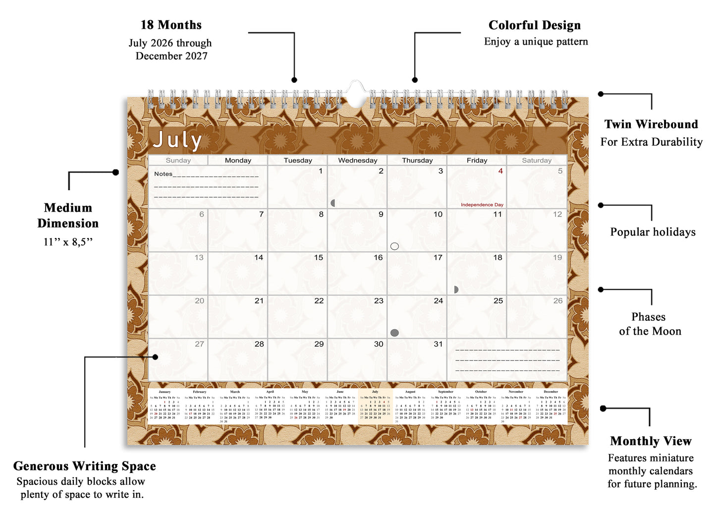 2026-2027 Monthly Spiral-Bound Wall / Desk Calendar - Desktop / Wall Blotter Calendar / Planner - (Edition #25)