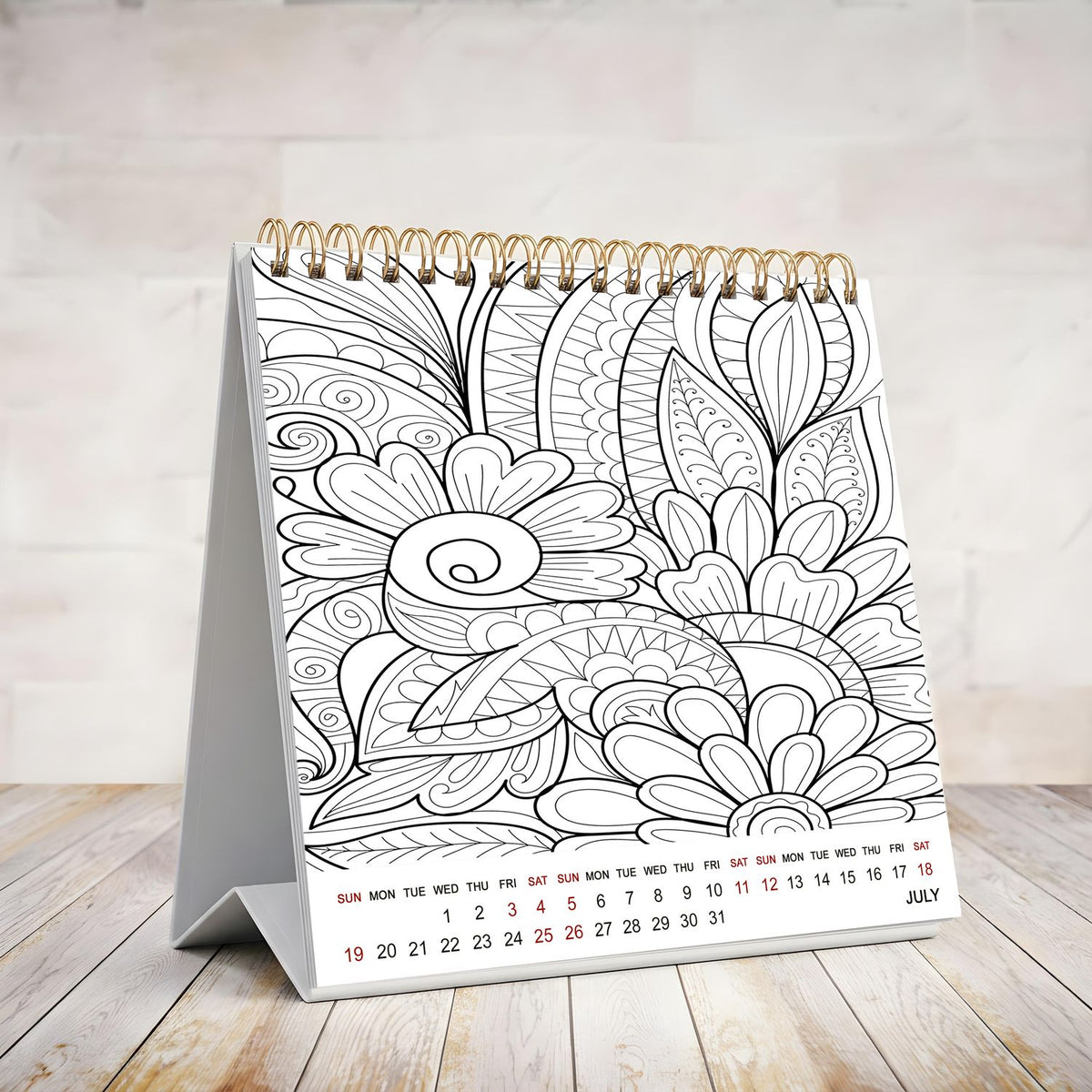 2026-2027 18 Months Standing Flip Desk Coloring Calendar Desktop (Flowers)