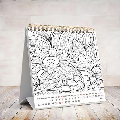 2026-2027 18 Months Standing Flip Desk Coloring Calendar Desktop (Flowers)