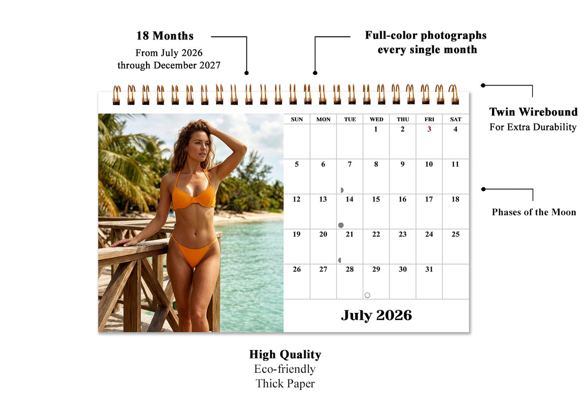 2026-2027 -18 Months Desk Calendar Desktop Planner with To-Do List (Babes Bikini)