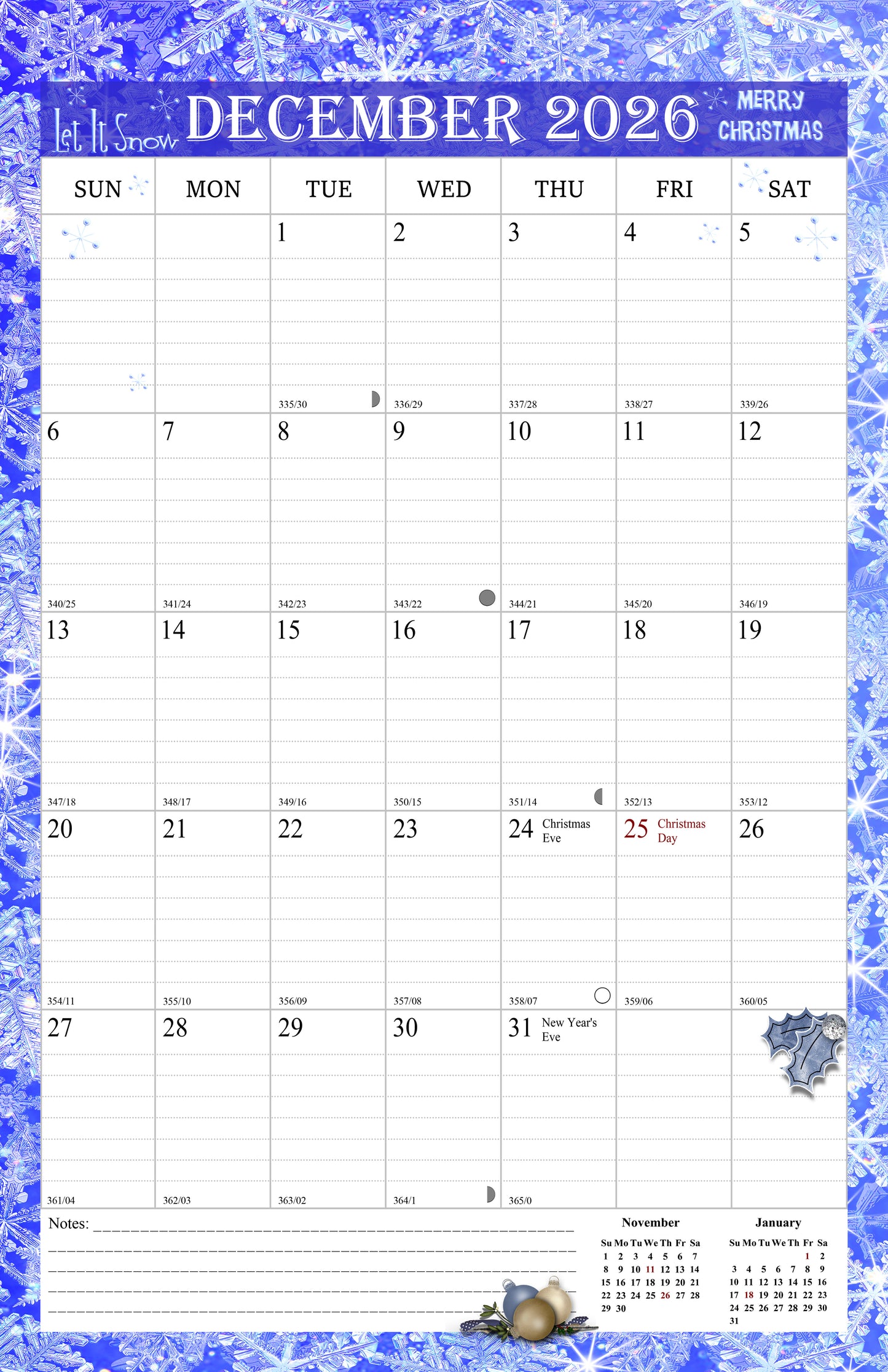 2026 Wall Calendar Spiral-Bound Twin-Wire Binding - 12 Months  12 (Holidays)