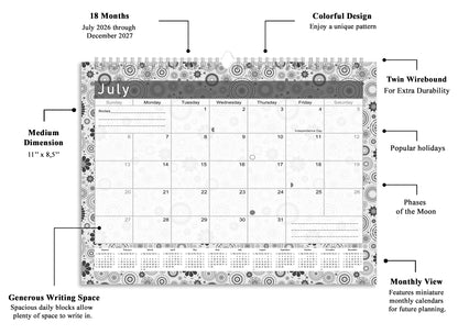 2026-2027 Monthly Spiral-Bound Wall/Desk Calendar - Desktop/Wall Blotter Calendar/Planner - (Edition B&W #020)