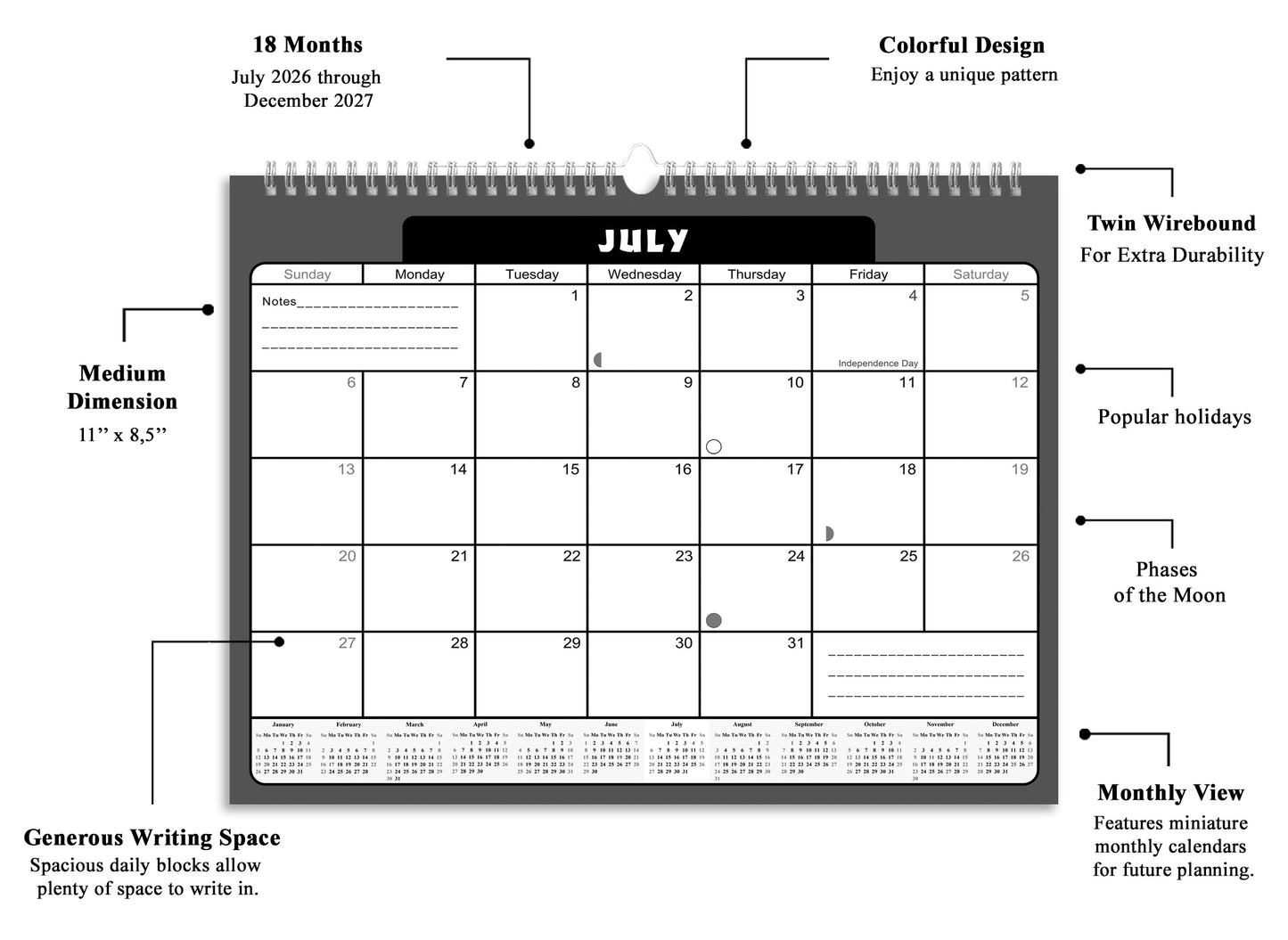 2026-2027 Monthly Spiral-Bound Wall / Desk Calendar - Desktop / Wall Blotter Calendar / Planner - (Edition #31)