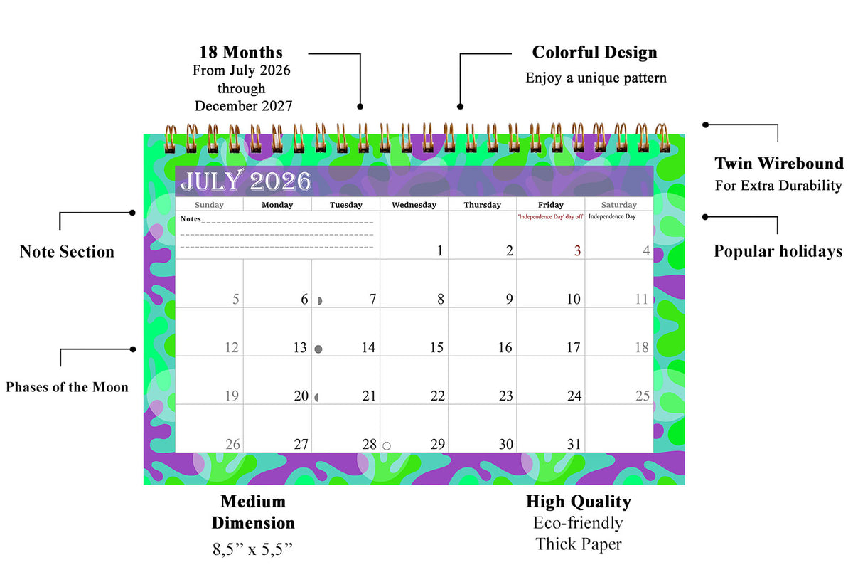 2026-2027 18 Months Standing Flip Desk Calendar Desktop Planner with To-Do List & Notes 03