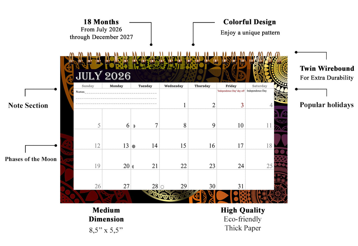 2026-2027 18 Months Standing Flip Desk Calendar Desktop Planner 016