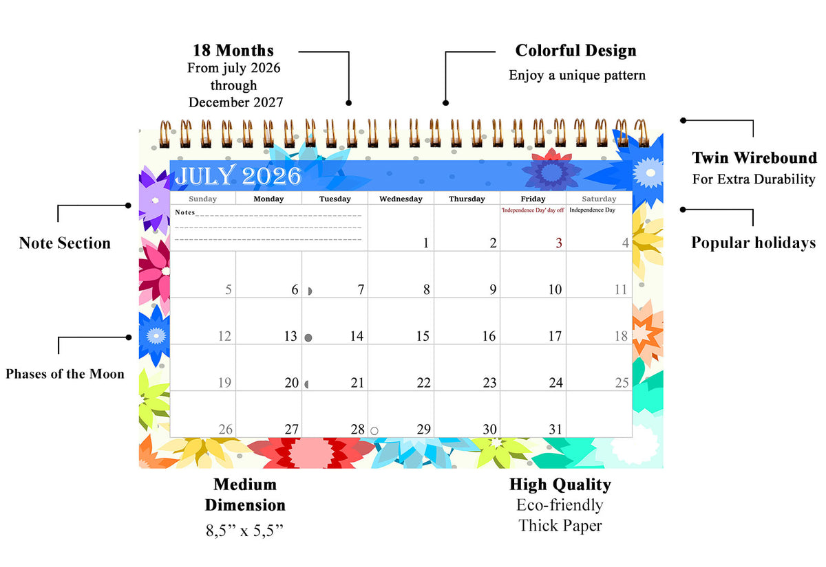 2026-2027 18 Months Standing Flip Desk Calendar Desktop Planner with To-Do List & Notes 01