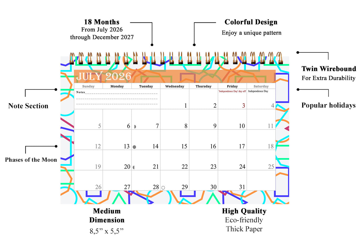2026-2027 18 Months Standing Flip Desk Calendar Desktop Planner 011