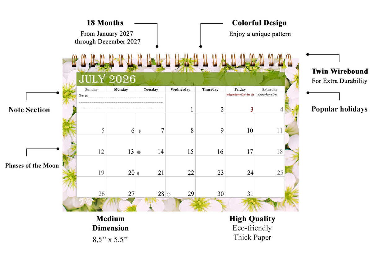 2026-2027 18 Months Standing Flip Desk Calendar Desktop Planner 013