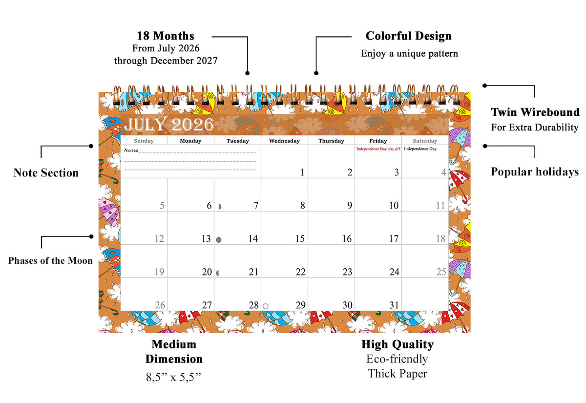 2026-2027 18 Months Standing Flip Desk Calendar Desktop Planner 014