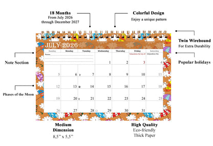2026-2027 18 Months Standing Flip Desk Calendar Desktop Planner 014