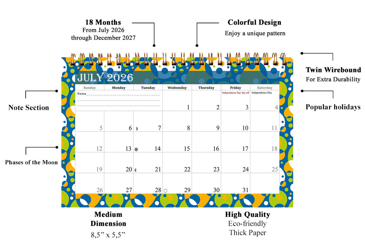 2026-2027 18 Months Standing Flip Desk Calendar Desktop Planner 015