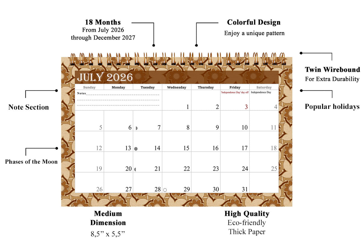 2026-2027 18 Months Standing Flip Desk Calendar Desktop Planner 09
