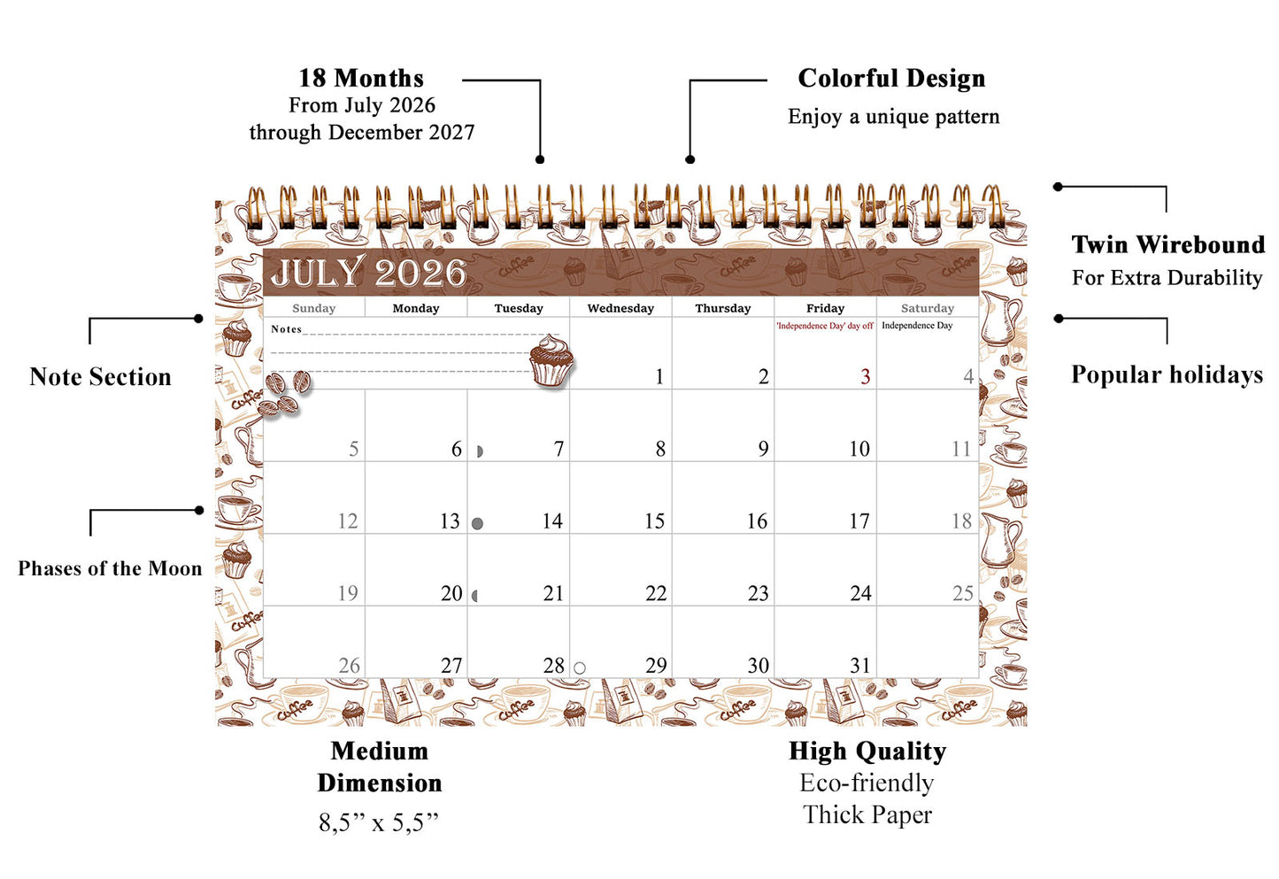 2026-2027 18 Months Standing Flip Desk Calendar Desktop Planner 020
