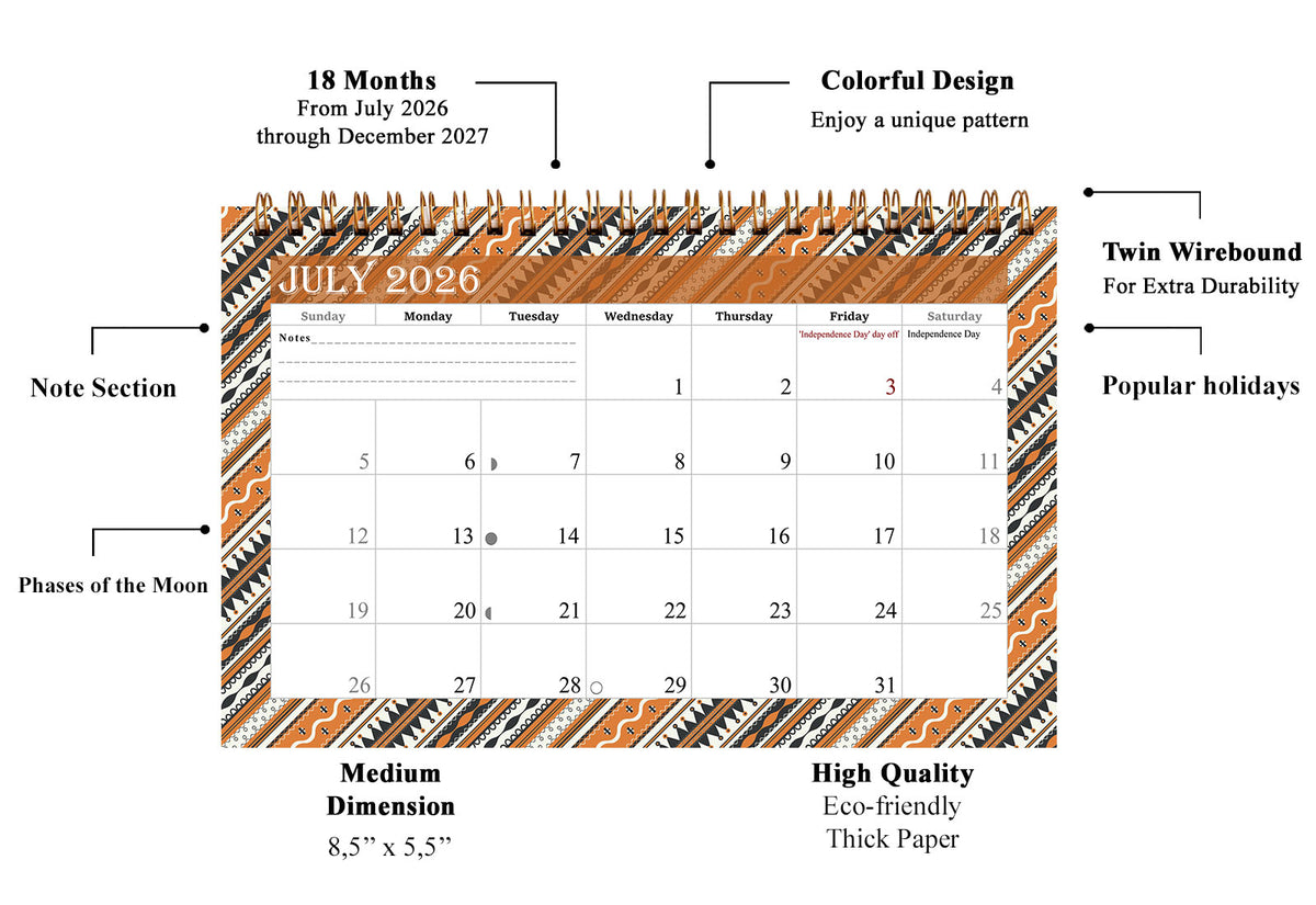 2026-2027 18 Months Standing Flip Desk Calendar Desktop Planner 017
