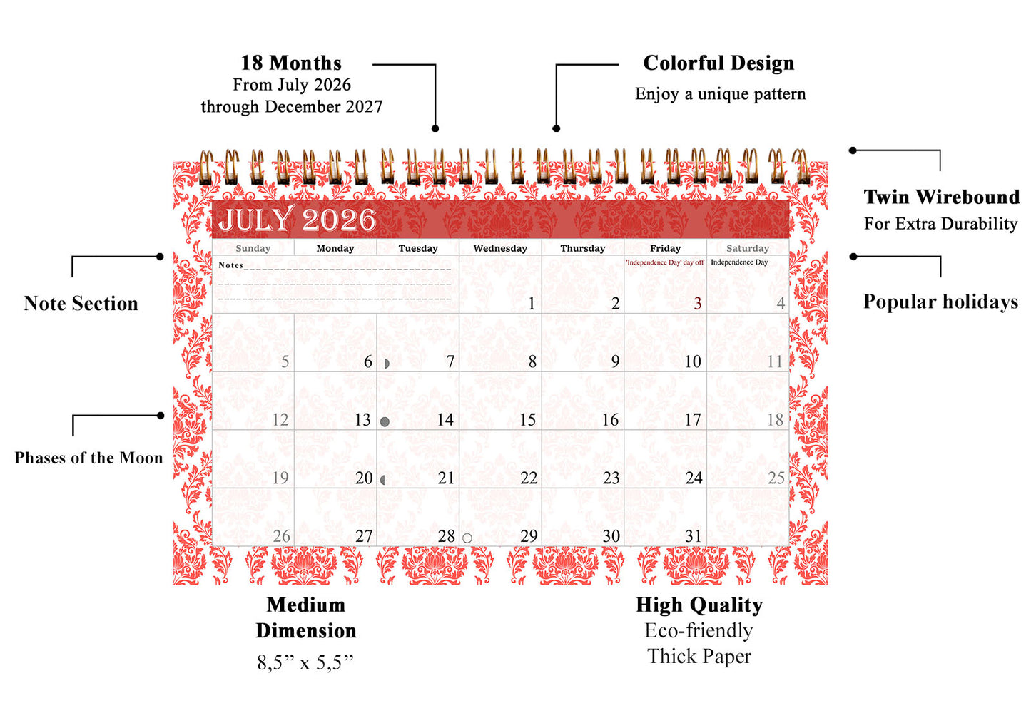 2026-2027 18 Months Standing Flip Desk Calendar Desktop Planner 018