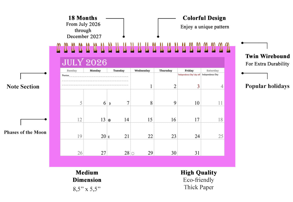 2026-2027 18 Months Standing Flip Desk Calendar Desktop Planner 05