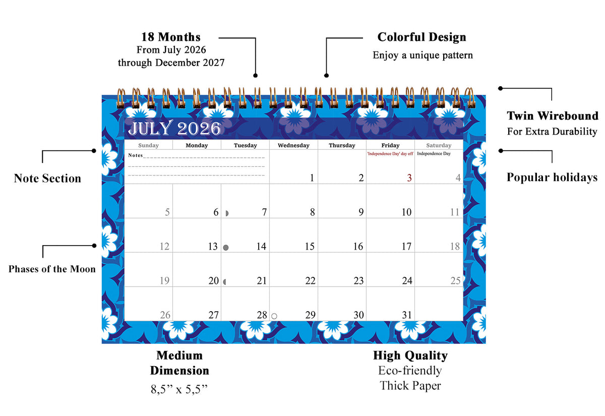 2026-2027 18 Months Standing Flip Desk Calendar Desktop Planner 07