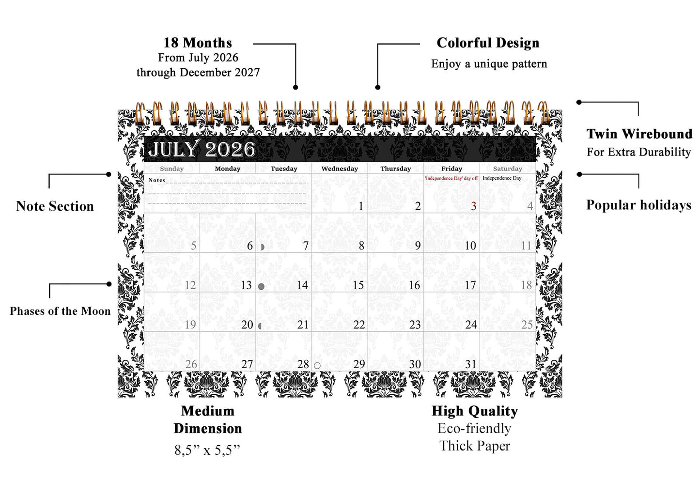 2026-2027 18 Months Standing Flip Desk Calendar Desktop Planner 019