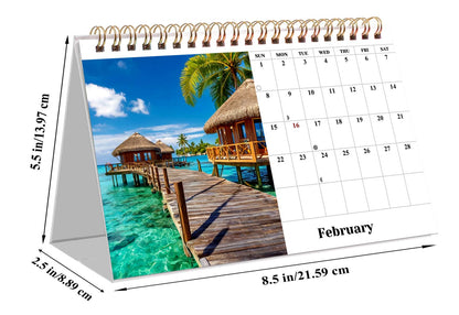 2026-12 Months Desk Calendar Desktop Planner with To-Do List (Beaches)