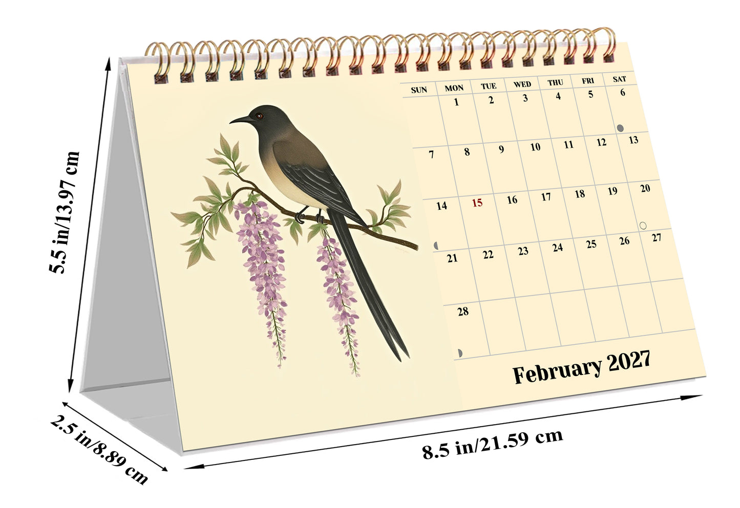 2027-12 Months Desk Calendar Desktop Planner with To-Do List (Ukioy-e Birds)