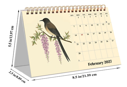 2027-12 Months Desk Calendar Desktop Planner with To-Do List (Ukioy-e Birds)