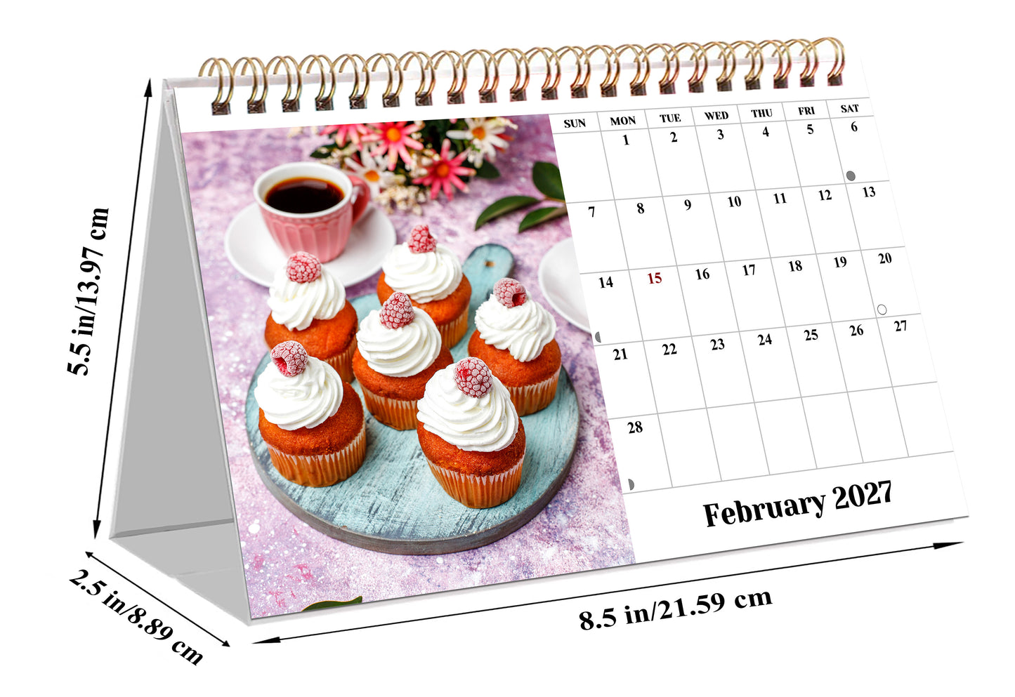 2027-12 Months Desk Calendar Desktop Planner with To-Do List (Cupcakes)