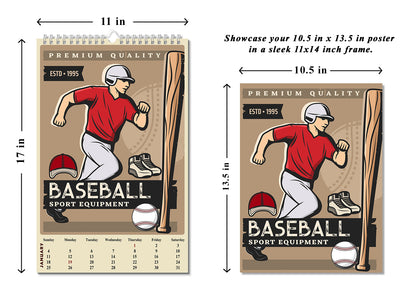2027 Wall Oversized Art Poster Calendar Spiral-bound Twin-Wire Binding- Baseball