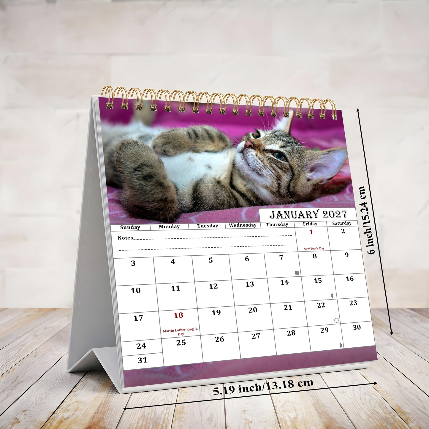 2026-2027 18 Months Standing Flip Desk Calendar Desktop Planner (Cats)