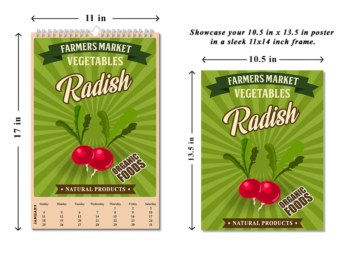2027 Wall Oversized Art Poster Calendar Spiral-bound - Farmer Market Vegetables
