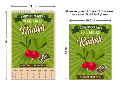 2027 Wall Oversized Art Poster Calendar Spiral-bound - Farmer Market Vegetables