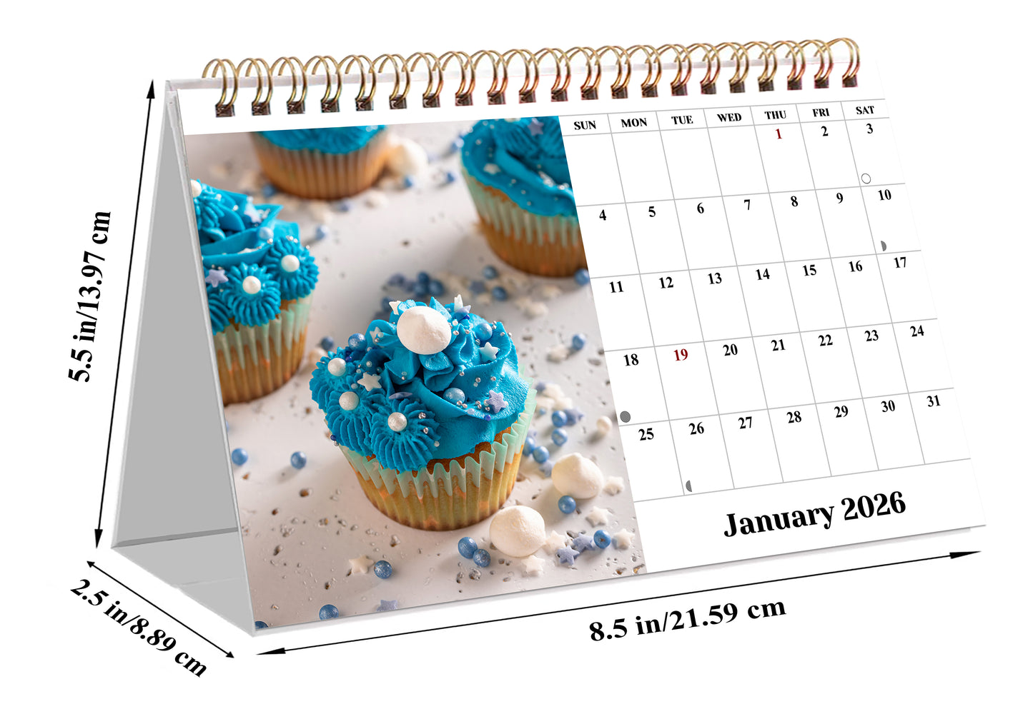 2026-12 Months Desk Calendar Desktop Planner with To-Do List (Cupcakes)