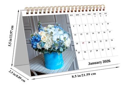 2026-12 Months Desk Calendar Desktop Planner with To-Do List (Bouquets)