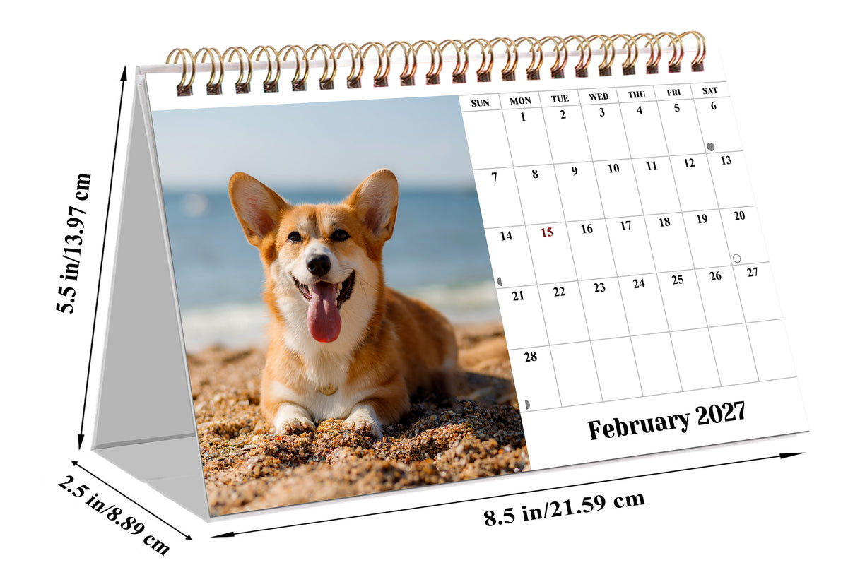 2027-12 Months Desk Calendar Desktop Planner with To-Do List (Dogs)