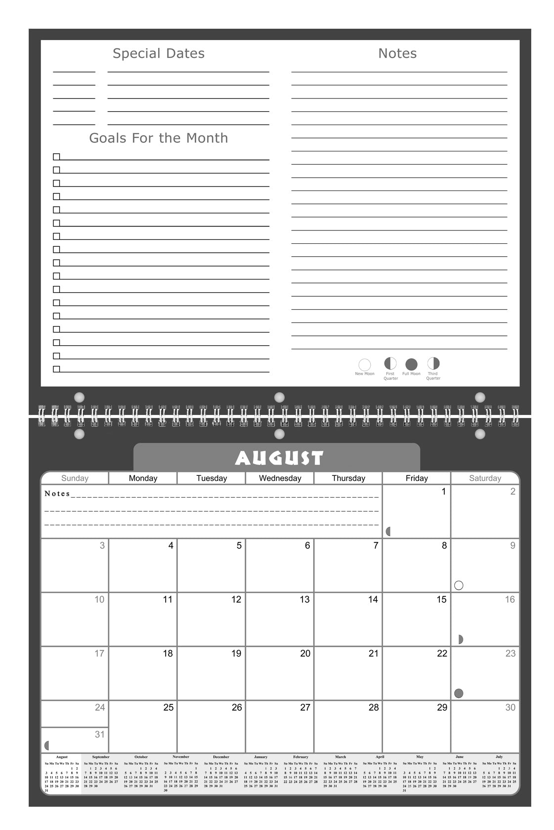 2026 - 2027 Academic Year 12 Months Student Calendar 3-Ring Binder B&W (Edition #022)