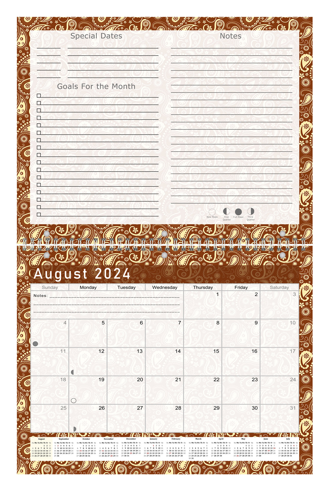 2024-2025 Academic Year 12 Months Student Calendar/Planner for Wall & Desk & 3-Ring Binder, for School, Teacher, Student (Edition #017)