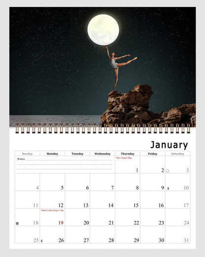 2026 Spiral-bound Wall Calendar (Moons) - 12 Months Desktop/Wall Calendar/Planner