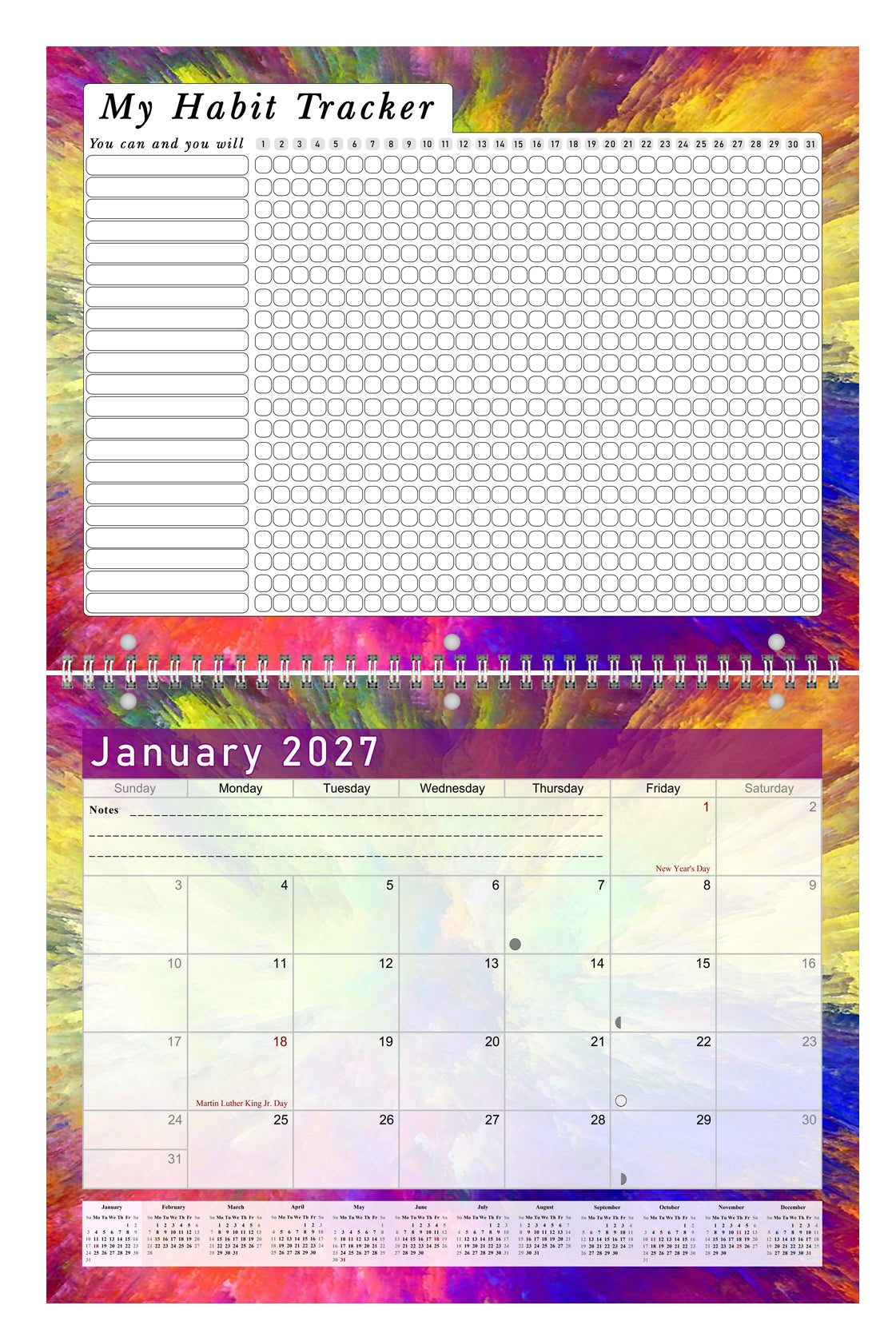 2027 Monthly Desktop/Wall Calendar/Planner - Habit Tracker - (Edition #26)