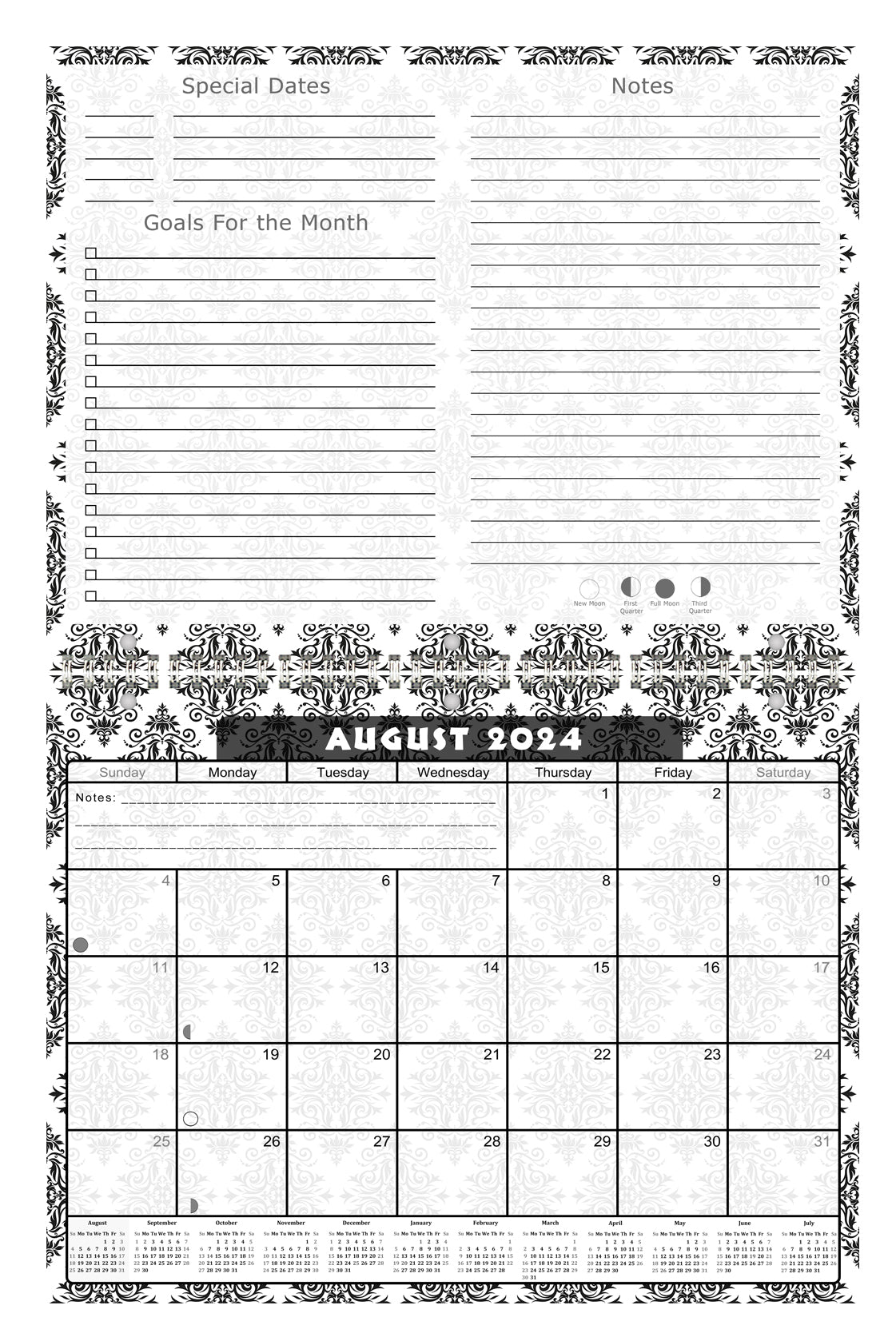 2024-2025 Academic Year 12 Months Student Calendar/Planner for Wall & Desk & 3-Ring Binder, for School, Teacher, Student (Edition #09)