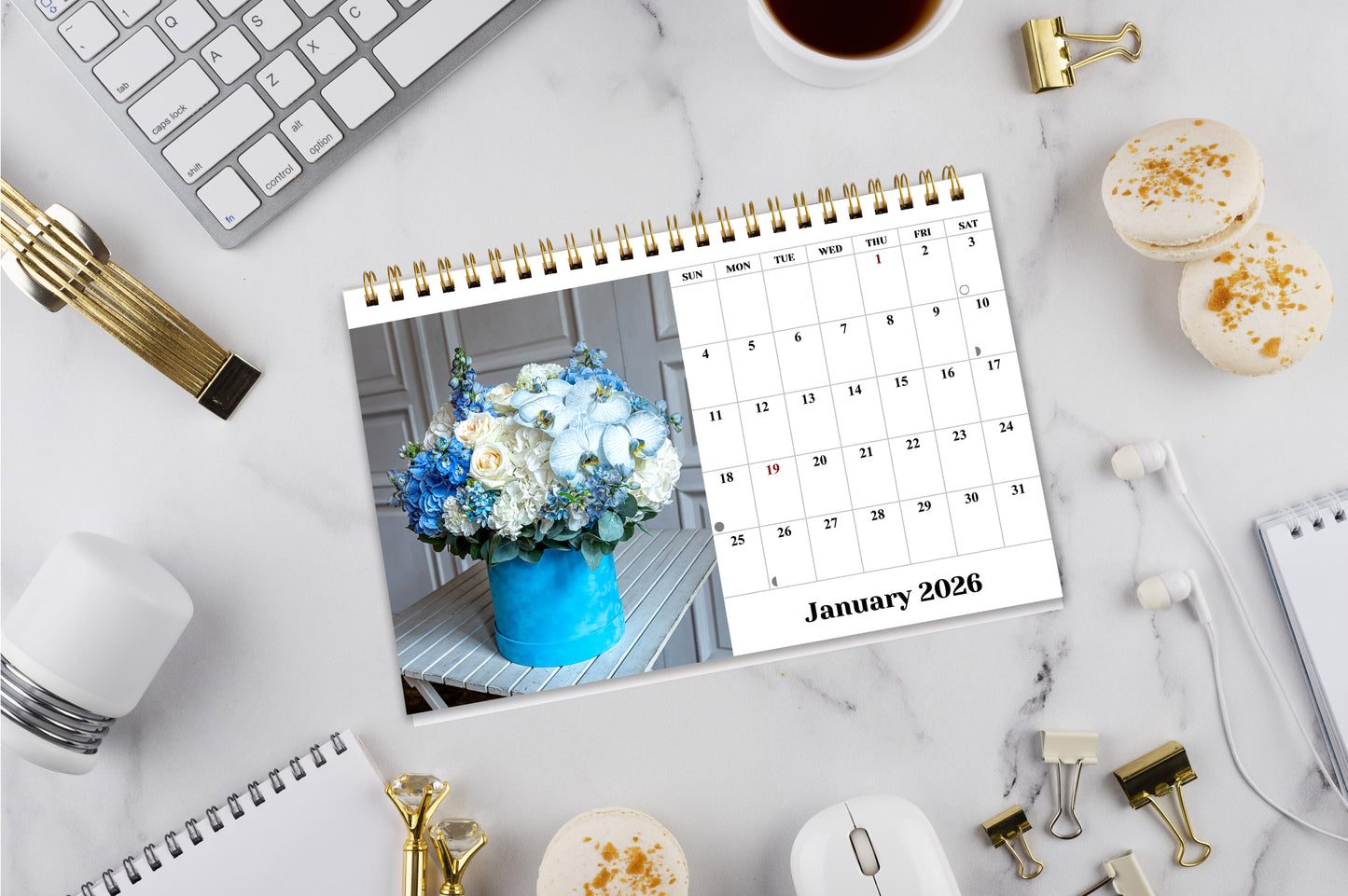 2027-12 Months Desk Calendar Desktop Planner with To-Do List (Bouquets)