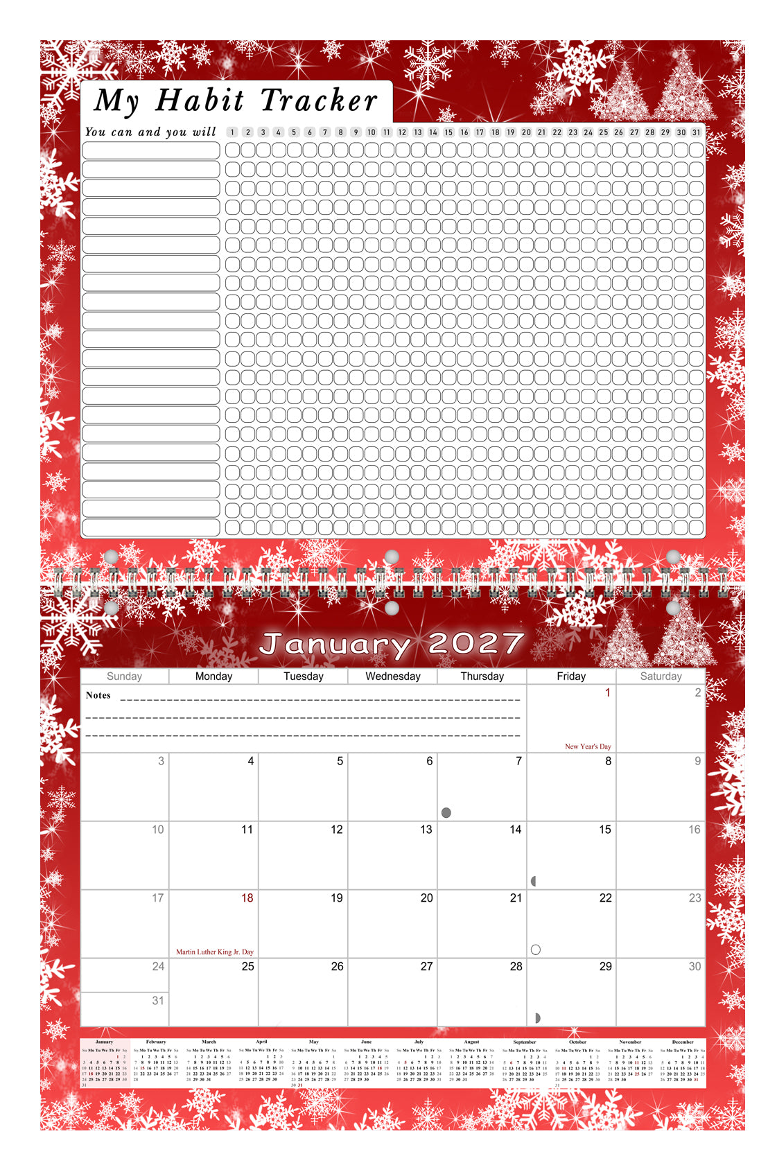 2027 Monthly Desktop/Wall Calendar/Planner - Habit Tracker - (Edition #29)