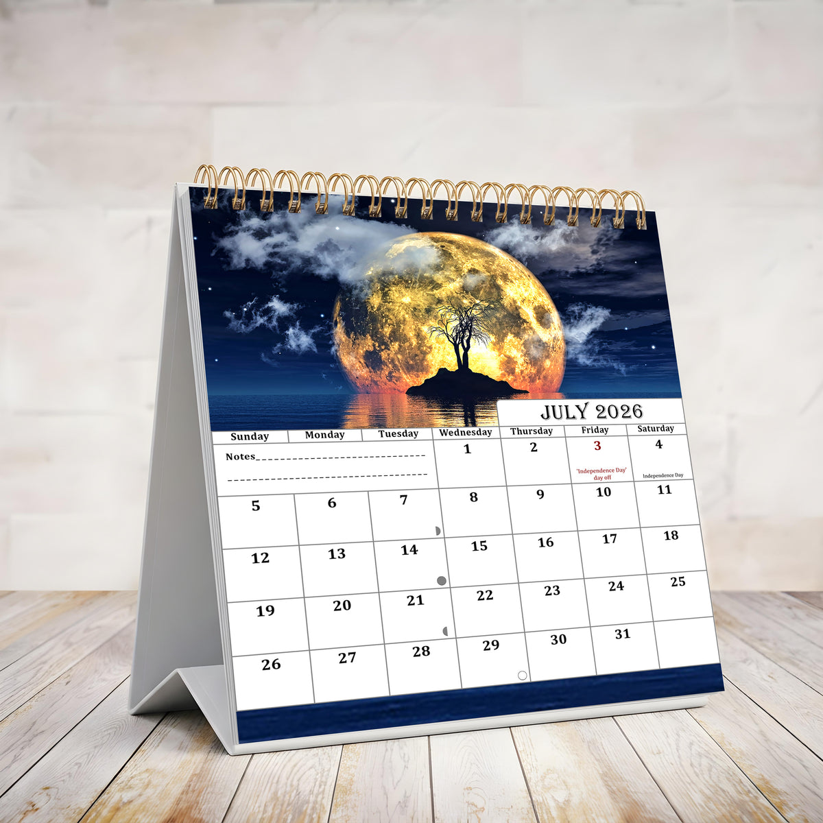 2026-2027 18 Months Standing Flip Desk Calendar Desktop Planner (Lunar)