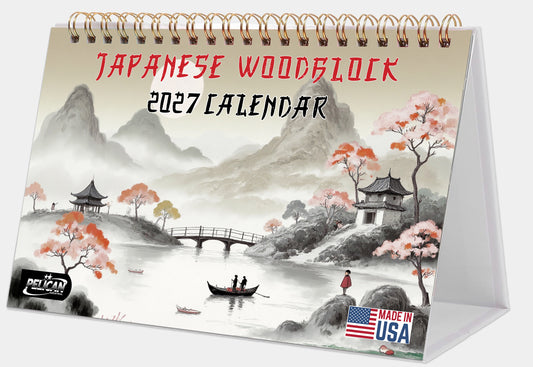 2027-12 Months Desk Calendar Desktop Planner with To-Do List (Ukioy-e Birds)