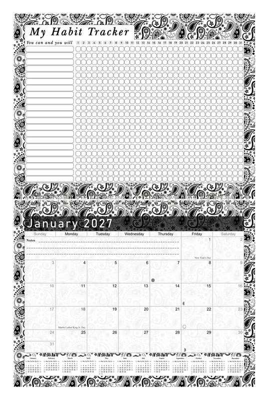 2027 Monthly Desktop/Wall Calendar/Planner - Habit Tracker - (Edition #11)