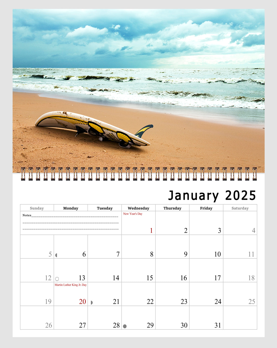 2025 Spiral-bound Wall Calendar (Beaches) - 12 Months Desktop/Wall Calendar/Planner