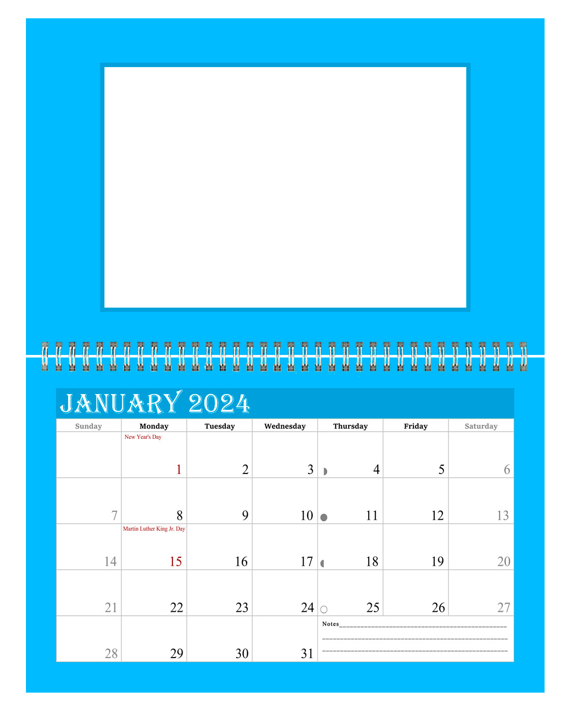 2024 Photo Frame Wall Spiral-bound Calendar (Add Your Own Photos) - 12 Months Desktop/Wall Calendar/Planner - (Edition #05)