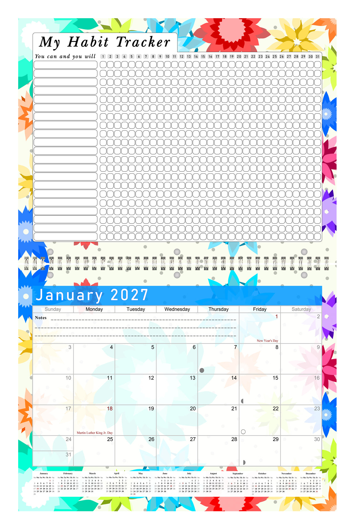 2027 Monthly Desktop/Wall Calendar/Planner - Habit Tracker - (Edition #01)