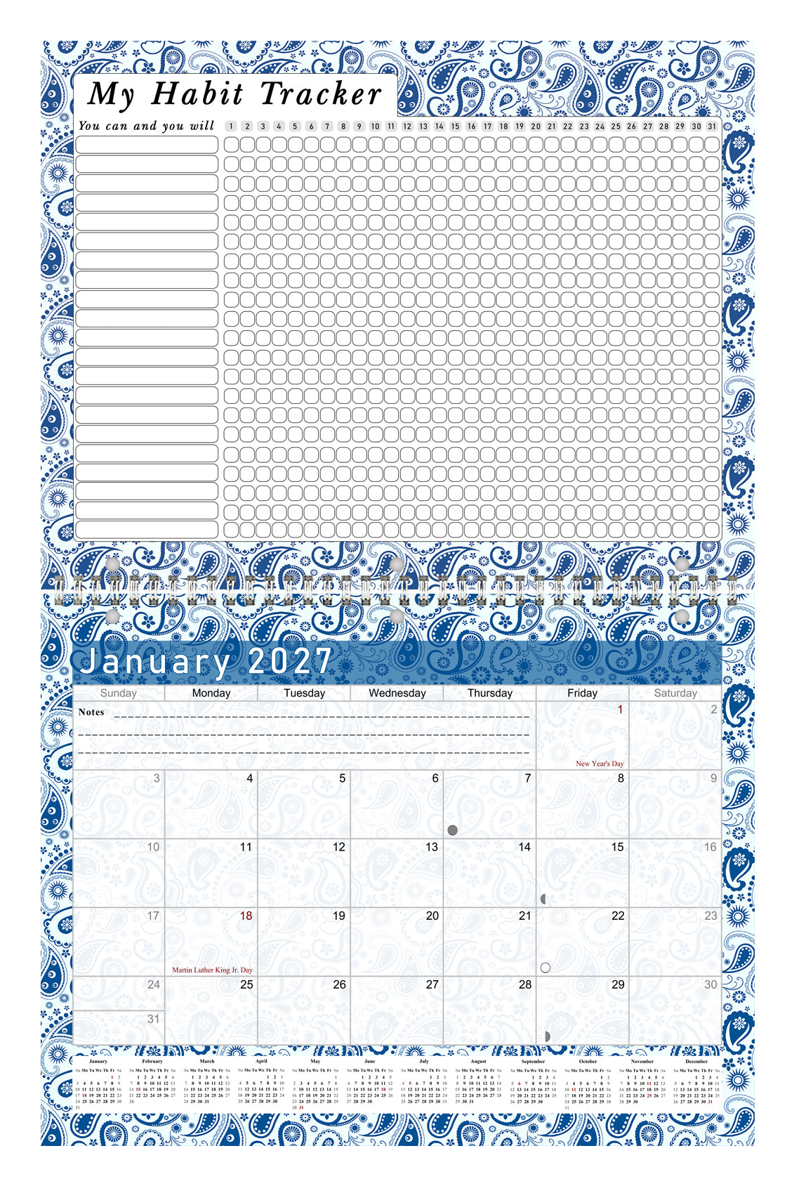 2027 Monthly Desktop/Wall Calendar/Planner - Habit Tracker - (Edition #21)